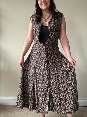 American Vintage Black Floral Maxi Dress with Coral & Cream Accents